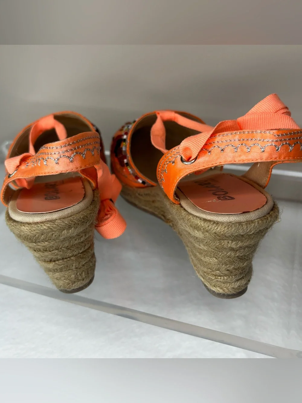 Orange Embellished Wedge Espadrilles